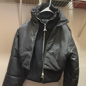 Maniere De Voir Black Cropped Puffer Jacket